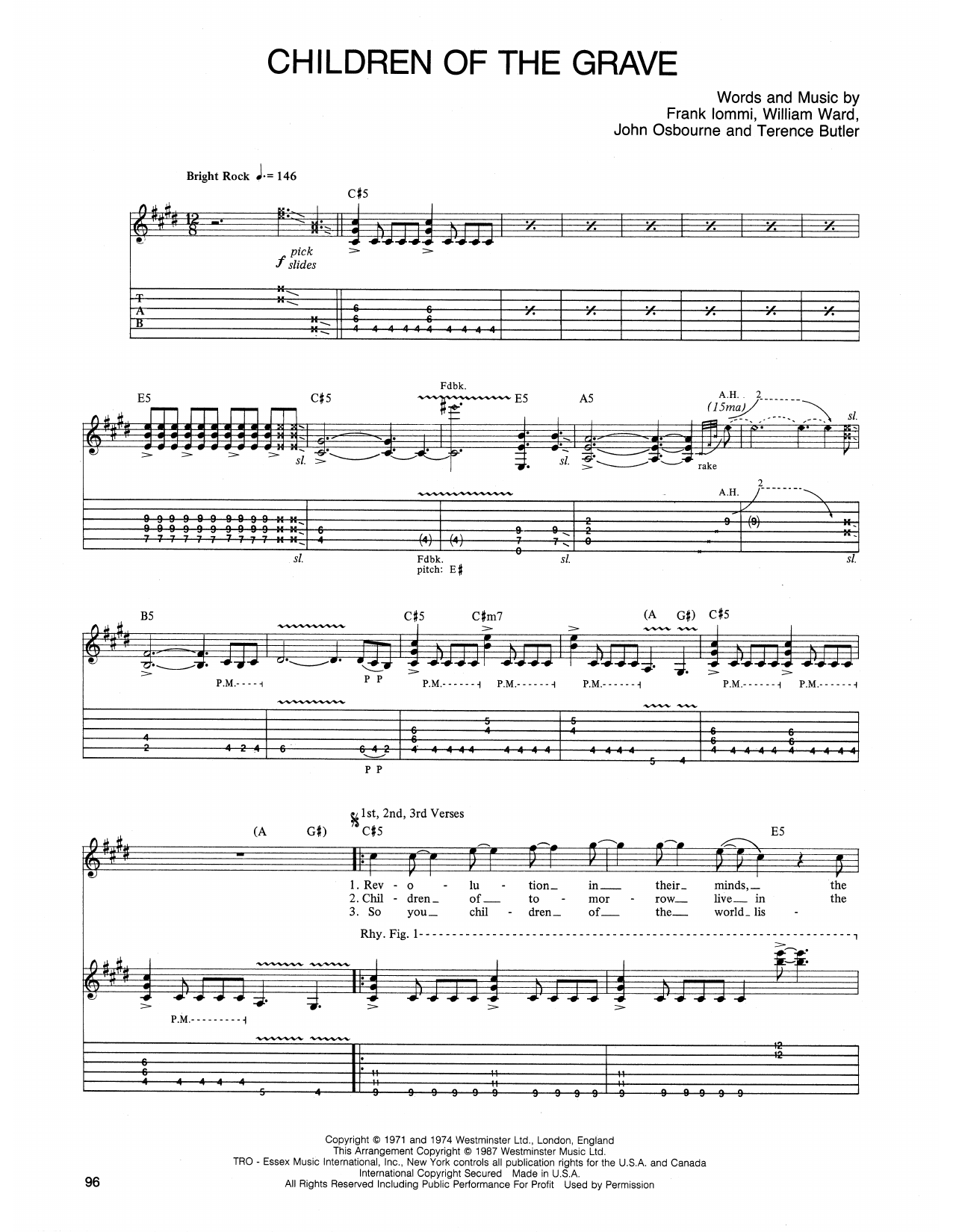 Ozzy Osbourne Children Of The Grave Sheet Music Pdf Notes Chords Rock Score Guitar Tab Download Printable Sku 441585