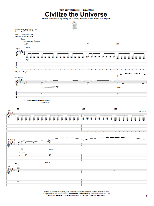 Ozzy Osbourne Civilize The Universe sheet music notes and chords. Download Printable PDF.