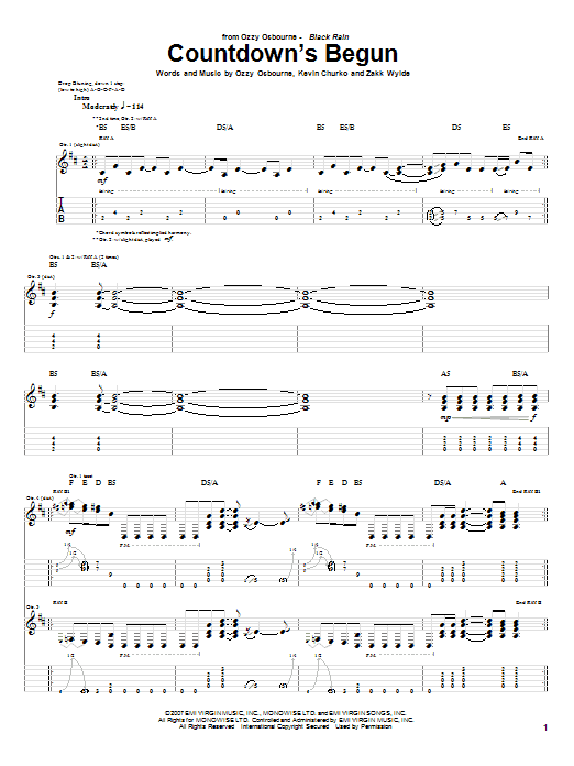 Ozzy Osbourne Countdown's Begun sheet music notes and chords. Download Printable PDF.