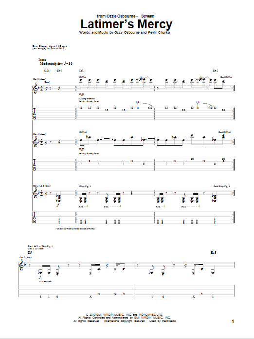 Ozzy Osbourne Latimer's Mercy sheet music notes and chords. Download Printable PDF.