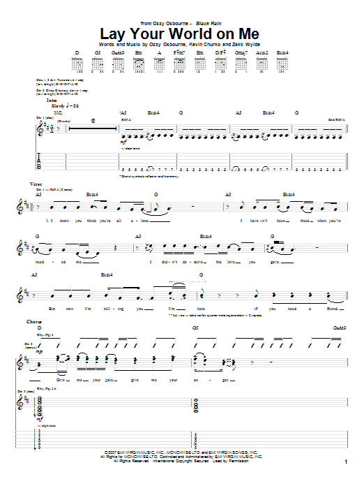 Learn to play Ozzy Osbourne Lay Your World On Me sheet music for Guitar Tab in minutes. Price: 7.8900$ Ozzy Osbourne Lay Your World On Me sheet music notes and chords arranged for Guitar Tab