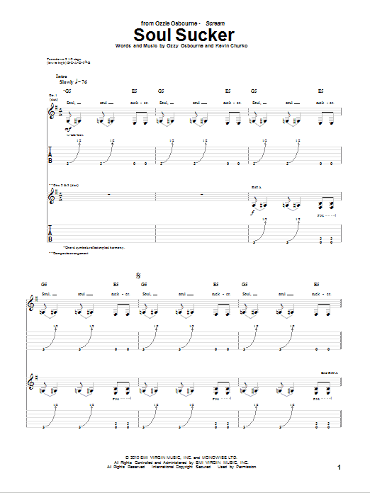 Ozzy Osbourne Soul Sucker sheet music notes and chords. Download Printable PDF.