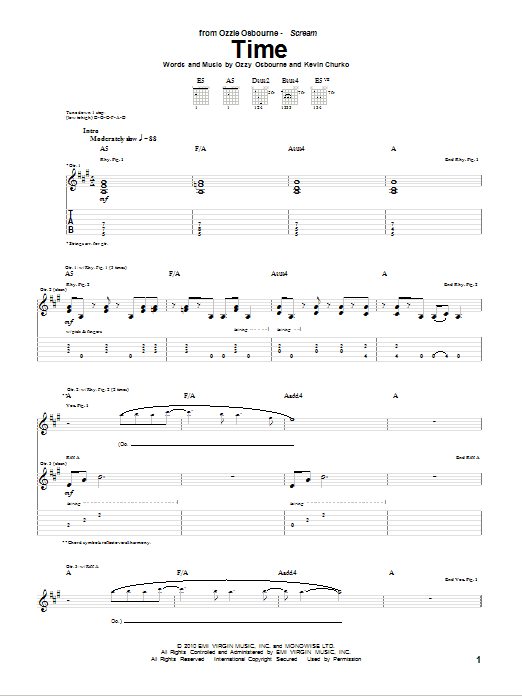 Ozzy Osbourne Time sheet music notes and chords. Download Printable PDF.