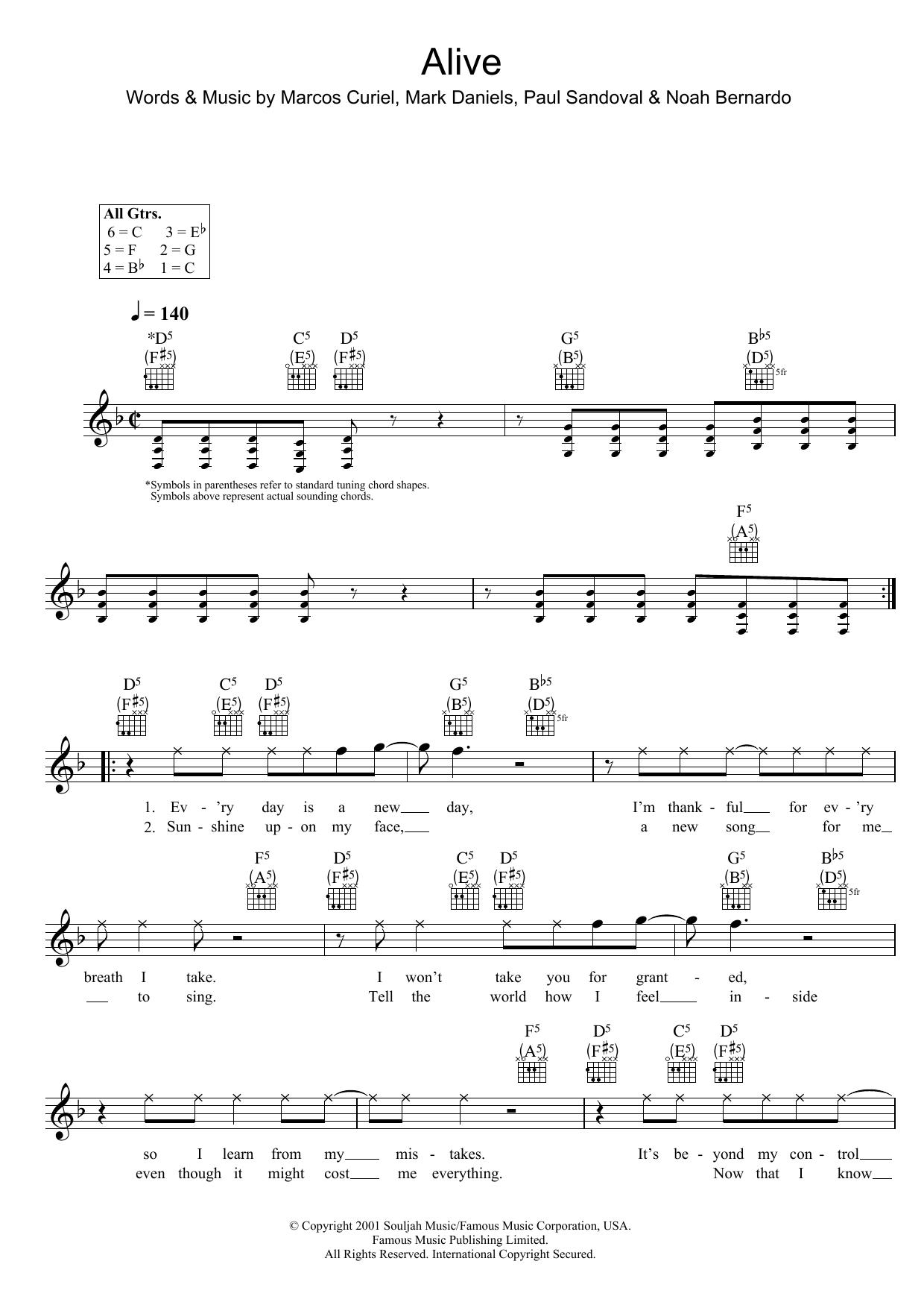 P.O.D. Alive sheet music notes and chords. Download Printable PDF.