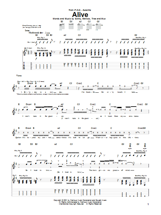 Learn to play P.O.D. (Payable On Death) Alive sheet music for Bass Guitar Tab in minutes. Price: 7.8900$ P.O.D. (Payable On Death) Alive sheet music notes and chords arranged for Bass Guitar Tab