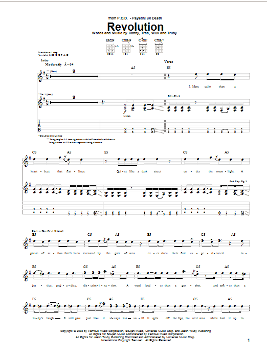 P.O.D. (Payable On Death) Revolution sheet music notes and chords. Download Printable PDF.