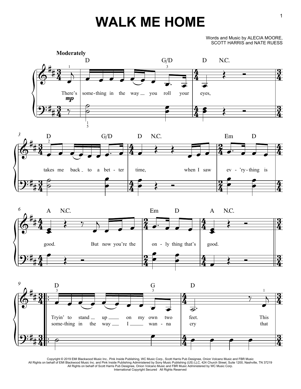 Learn to play P!nk Walk Me Home sheet music for Easy Piano in minutes. Price: 6.9900$ P!nk Walk Me Home sheet music notes and chords arranged for Easy Piano