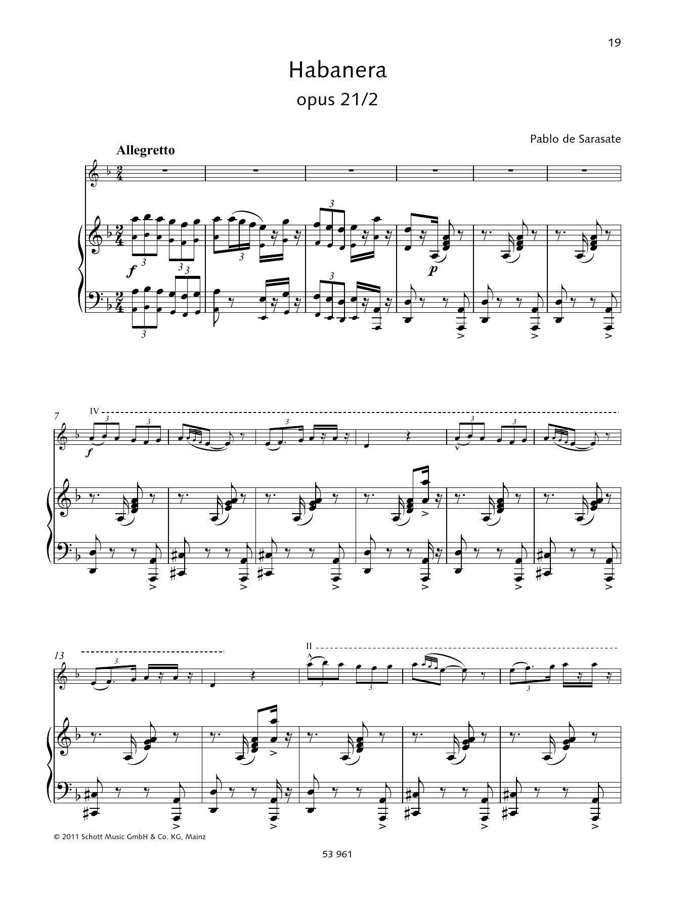 Pablo De Sarasate Habañera sheet music notes and chords. Download Printable PDF.