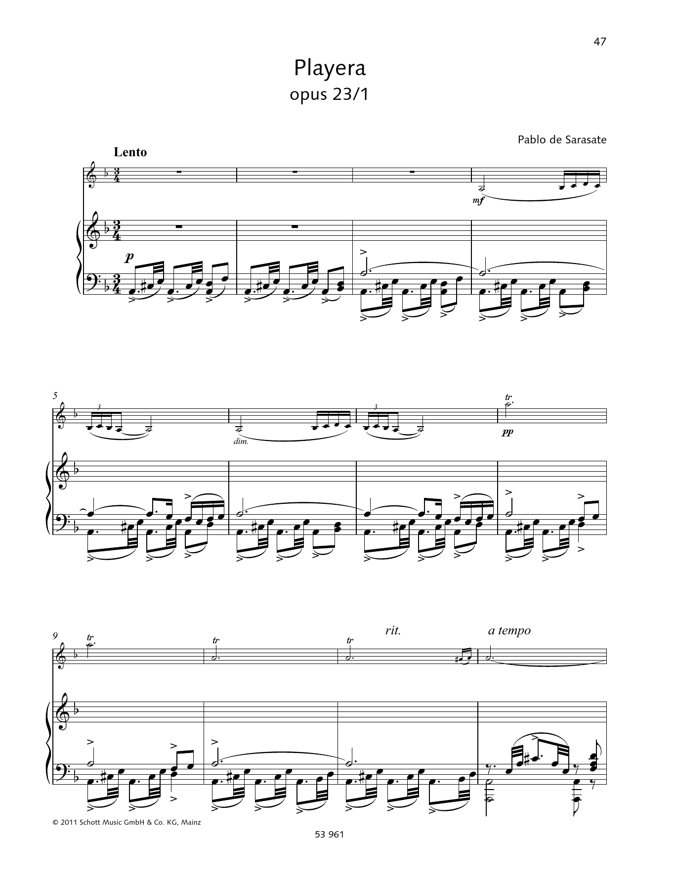 Pablo De Sarasate Playera sheet music notes and chords. Download Printable PDF.