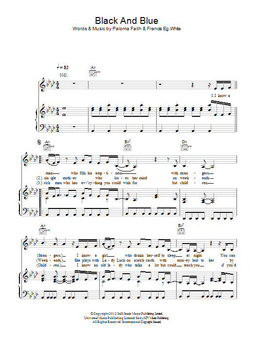 Paloma Faith Black And Blue sheet music notes and chords. Download Printable PDF.