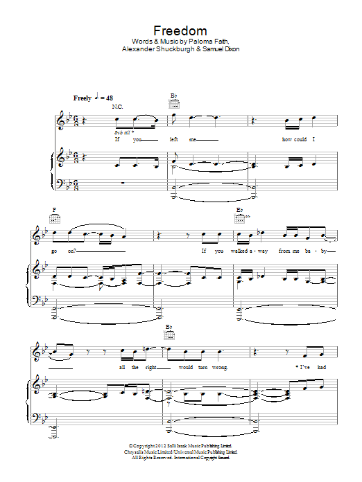 Paloma Faith Freedom sheet music notes and chords. Download Printable PDF.