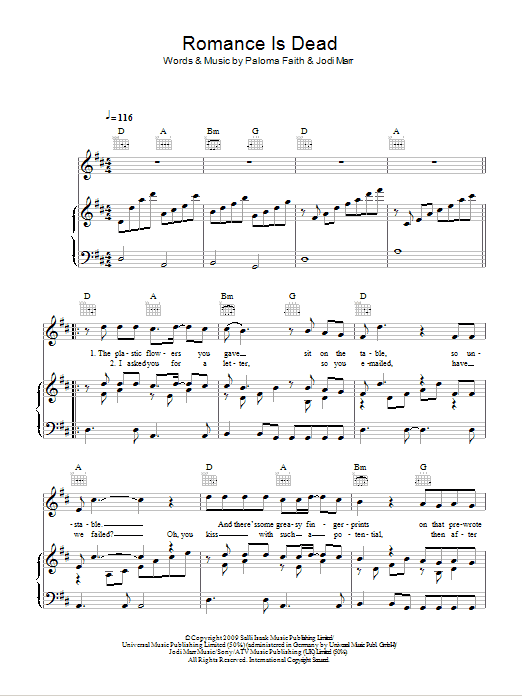 Paloma Faith Romance Is Dead sheet music notes and chords. Download Printable PDF.