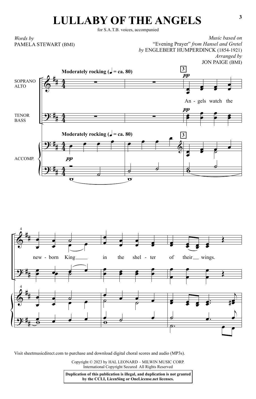 Learn to play Pamela Stewart Lullaby Of The Angels (arr. Jon Paige) sheet music for SATB Choir in minutes. Price: 3.9900$ Pamela Stewart Lullaby Of The Angels (arr. Jon Paige) sheet music notes and chords arranged for SATB Choir