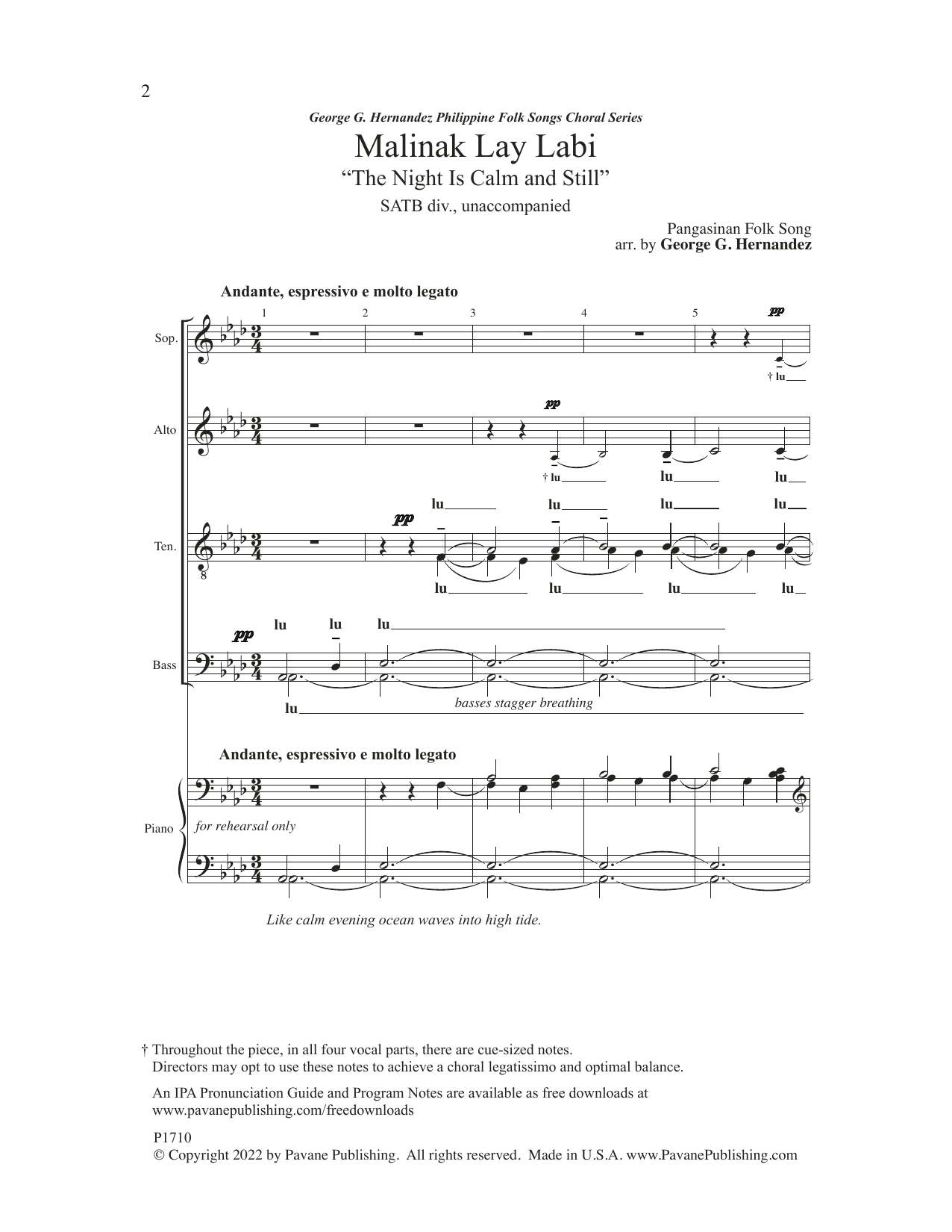 Learn to play Pangasinan Folk Song Malinak Lay Labi (The Night Is Calm And Still) (arr. George G. Hernandez) sheet music for Choir in minutes. Price: 3.9900$ Pangasinan Folk Song Malinak Lay Labi (The Night Is Calm And Still) (arr. George G. Hernandez) sheet music notes and chords arranged for Choir