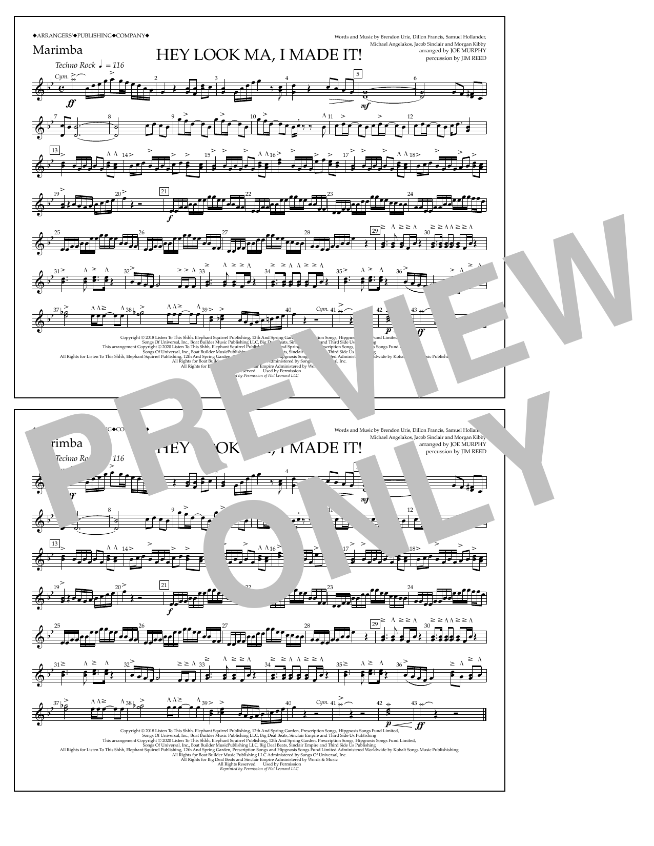 Learn to play Panic! At The Disco Hey Look Ma, I Made It (arr. Joe Murphy) - Marimba sheet music for Marching Band in minutes. Price: 7.8900$ Panic! At The Disco Hey Look Ma, I Made It (arr. Joe Murphy) - Marimba sheet music notes and chords arranged for Marching Band