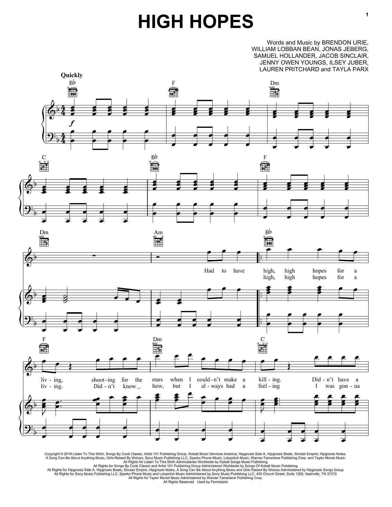 Panic At The Disco High Hopes Sheet Music Pdf Notes Chords Pop Score Piano Vocal Guitar Right Hand Melody Download Printable Sku 402956 - high hopes panic at the disco roblox id