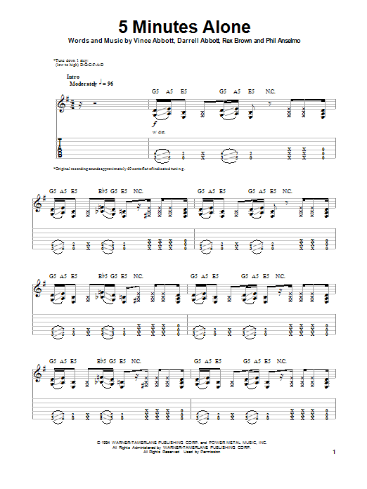 Learn to play Pantera 5 Minutes Alone sheet music for Guitar Tab (Single Guitar) in minutes. Pantera 5 Minutes Alone sheet music notes and chords