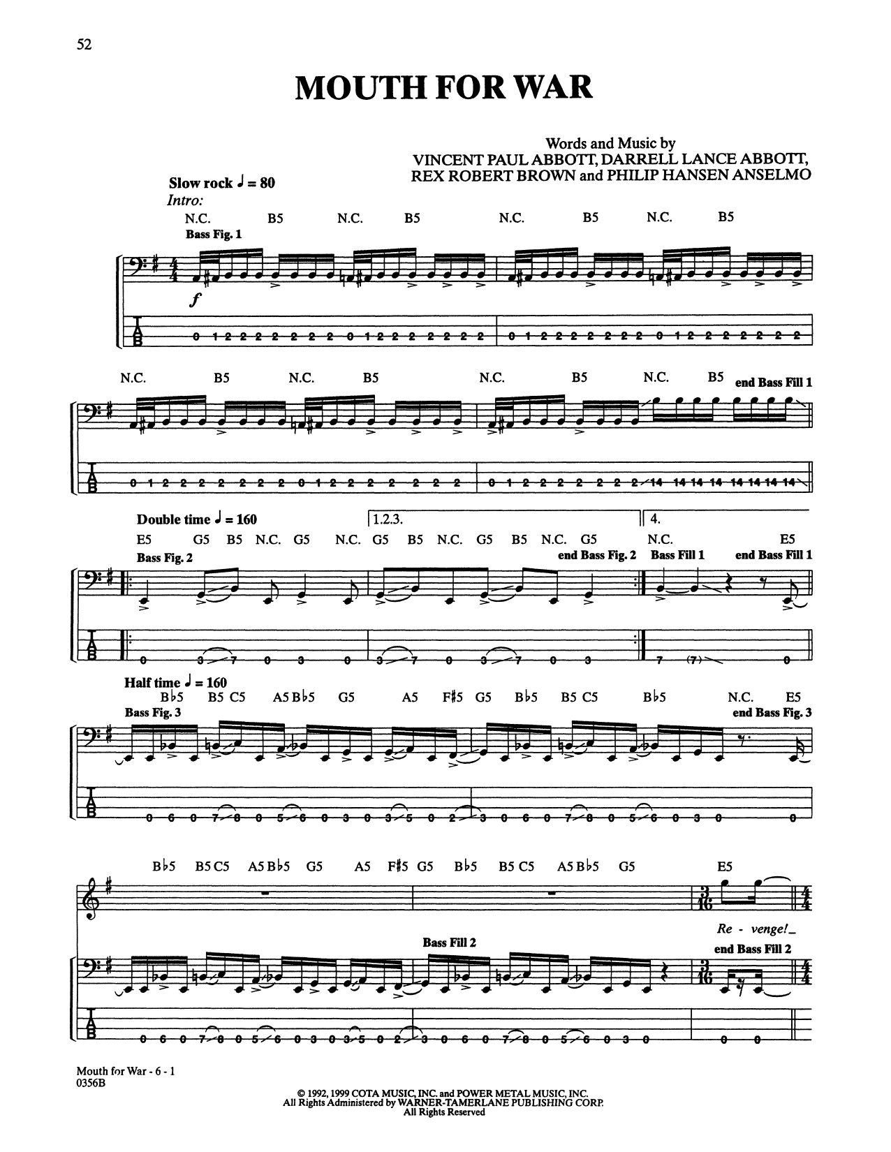 Pantera Mouth For War sheet music notes and chords. Download Printable PDF.