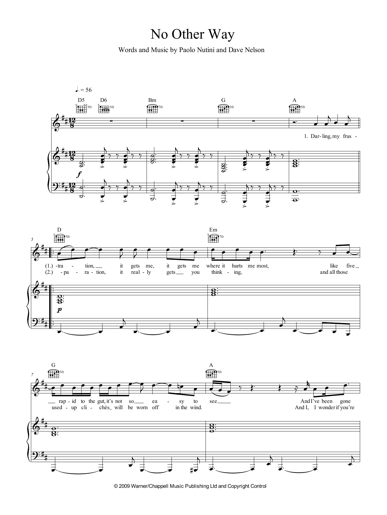 Paolo Nutini No Other Way sheet music notes and chords. Download Printable PDF.