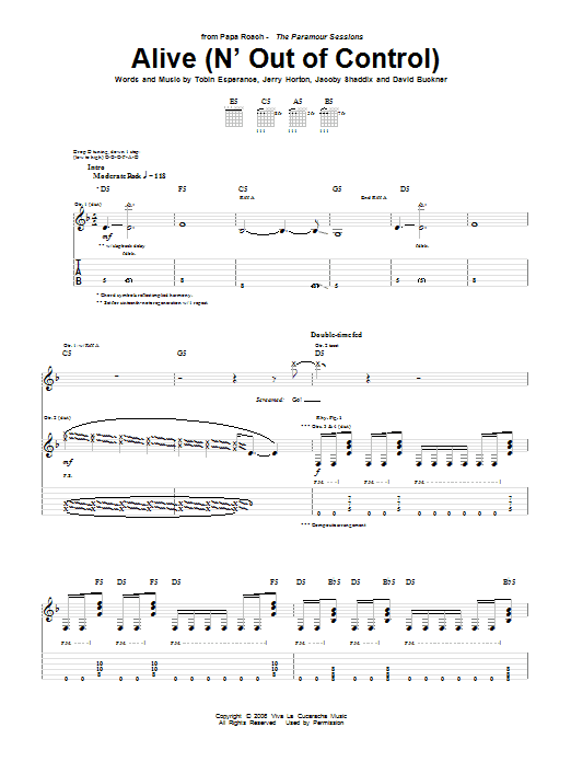 Learn to play Papa Roach Alive (N' Out Of Control) sheet music for Guitar Tab in minutes. Price: 7.8900$ Papa Roach Alive (N' Out Of Control) sheet music notes and chords arranged for Guitar Tab