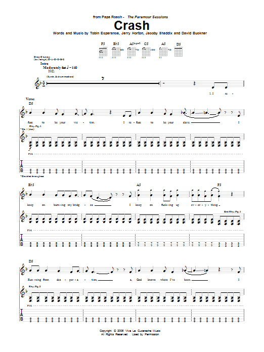 Learn to play Papa Roach Crash sheet music for Guitar Tab in minutes. Price: 7.8900$ Papa Roach Crash sheet music notes and chords arranged for Guitar Tab