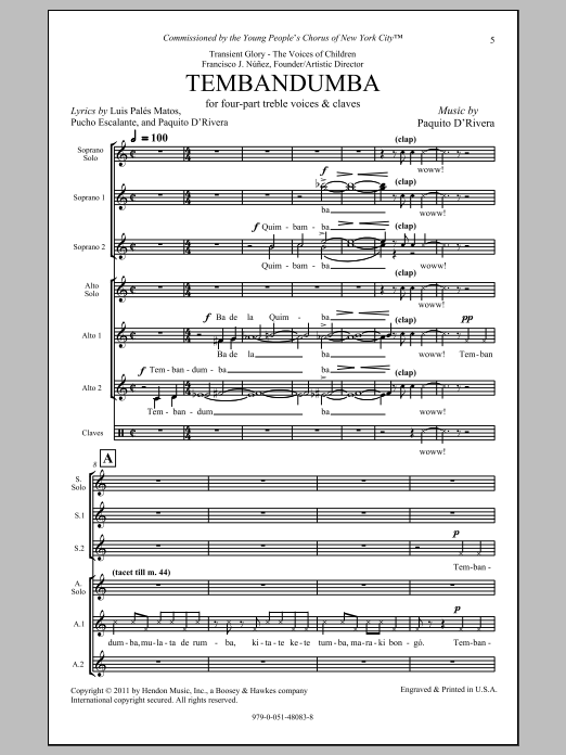 Paquito D'Rivera Tembandumba sheet music notes and chords. Download Printable PDF.