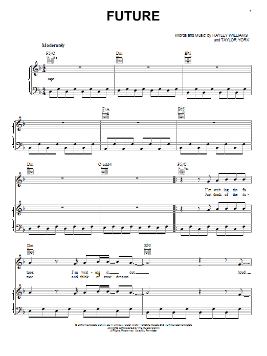 Paramore Future sheet music notes and chords. Download Printable PDF.