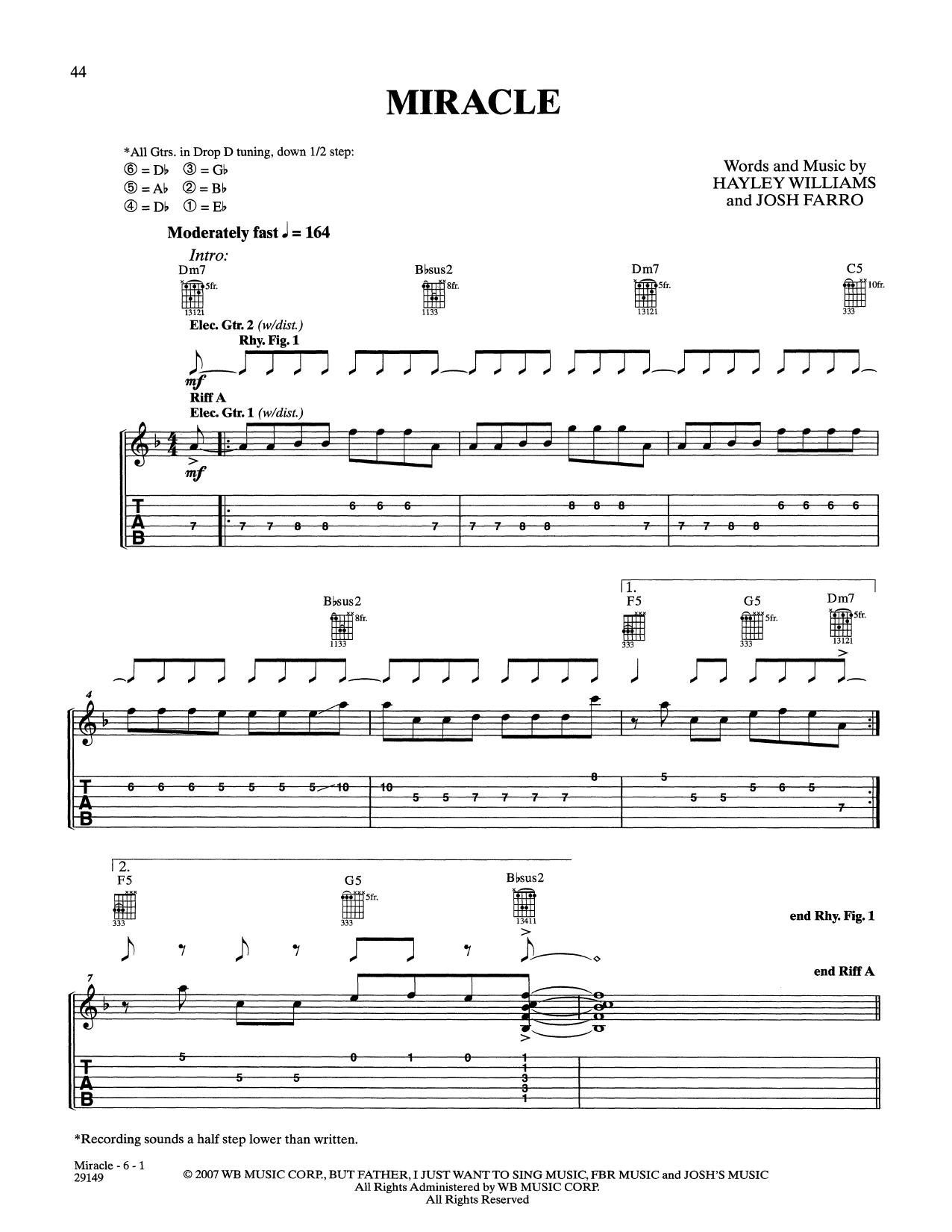 Paramore Miracle sheet music notes and chords. Download Printable PDF.