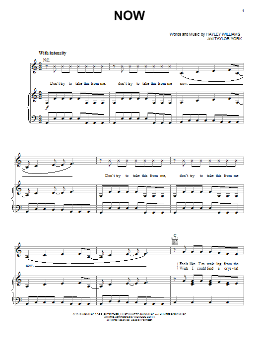 Paramore Now sheet music notes and chords. Download Printable PDF.