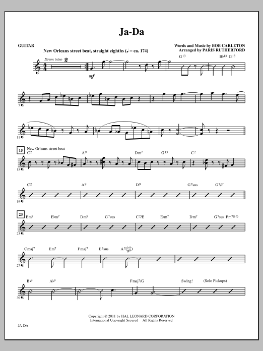 Learn to play Paris Rutherford Ja-Da - Guitar sheet music for Choir Instrumental Pak in minutes. Price: 8.9900$ Paris Rutherford Ja-Da - Guitar sheet music notes and chords arranged for Choir Instrumental Pak