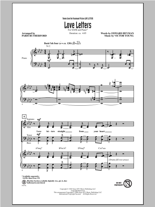 Ketty Lester Love Letters (arr. Paris Rutherford) sheet music notes and chords. Download Printable PDF.