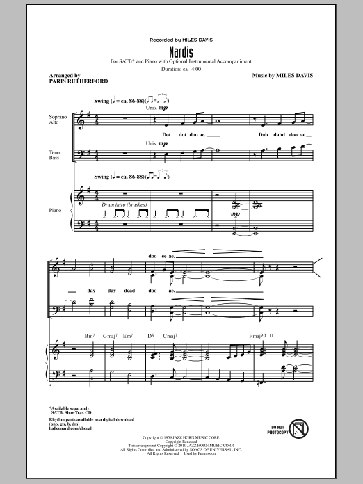 Paris Rutherford Nardis sheet music notes and chords. Download Printable PDF.