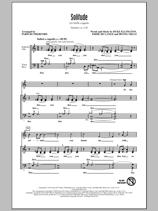 Paris Rutherford Solitude sheet music notes and chords. Download Printable PDF.