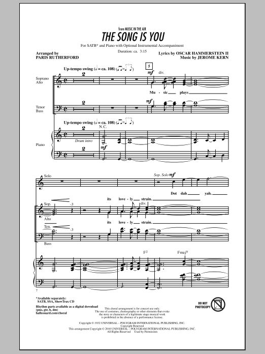 Learn to play Paris Rutherford The Song Is You sheet music for SSA Choir in minutes. Price: 3.9900$ Paris Rutherford The Song Is You sheet music notes and chords arranged for SSA Choir