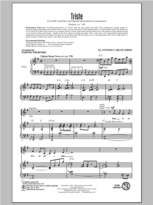 Paris Rutherford Triste sheet music notes and chords. Download Printable PDF.