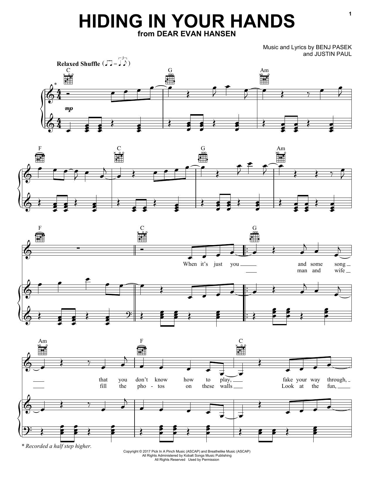 Pasek & Paul Hiding In Your Hands (from Dear Evan Hansen) sheet music notes and chords. Download Printable PDF.