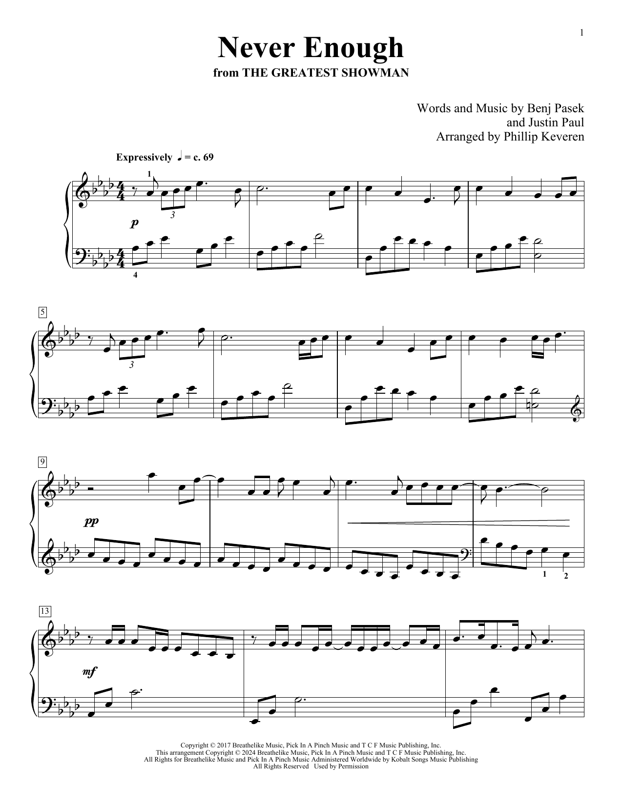 Pasek & Paul Never Enough (from The Greatest Showman) (arr. Phillip Keveren) sheet music notes and chords. Download Printable PDF.