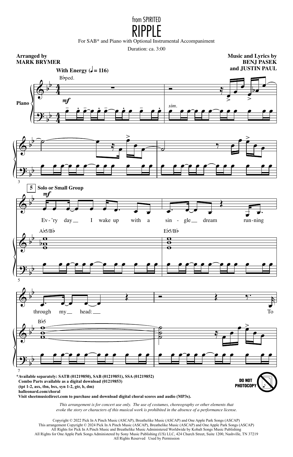 Learn to play Pasek & Paul Ripple (Cut Song from Spirited) (arr. Mark Brymer) sheet music for SSA Choir in minutes. Price: 3.9900$ Pasek & Paul Ripple (Cut Song from Spirited) (arr. Mark Brymer) sheet music notes and chords arranged for SSA Choir