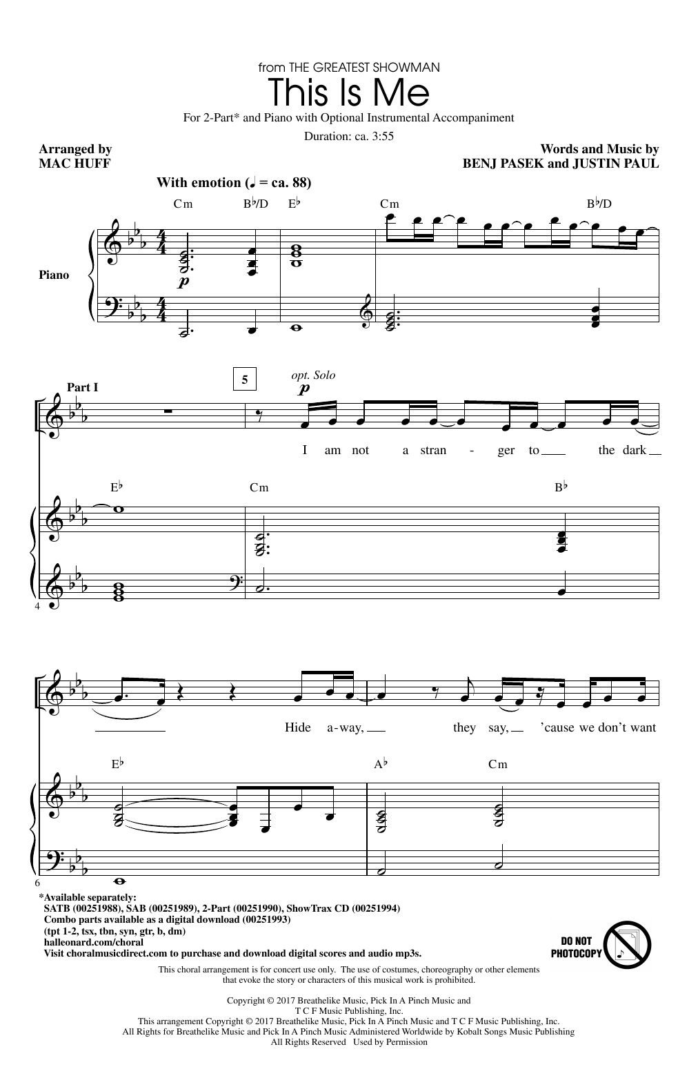 Pasek Paul This Is Me From The Greatest Showman Arr Mac Huff Sheet Music Pdf Notes Chords Film Tv Score Sab Choir Download Printable Sku 197940