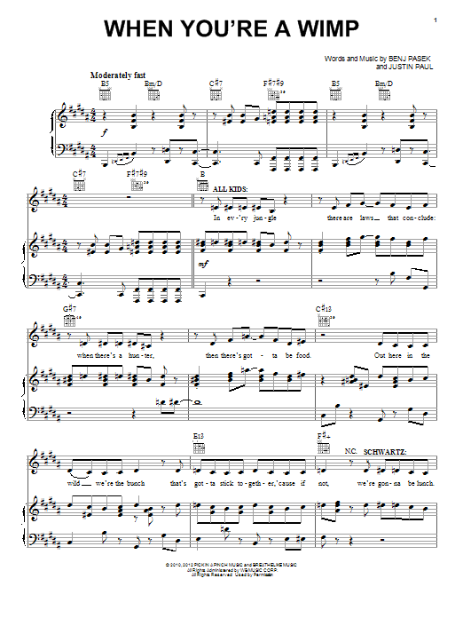 pasek paul when you re a wimp sheet music notes chords download printable piano vocal pdf score sku 93867