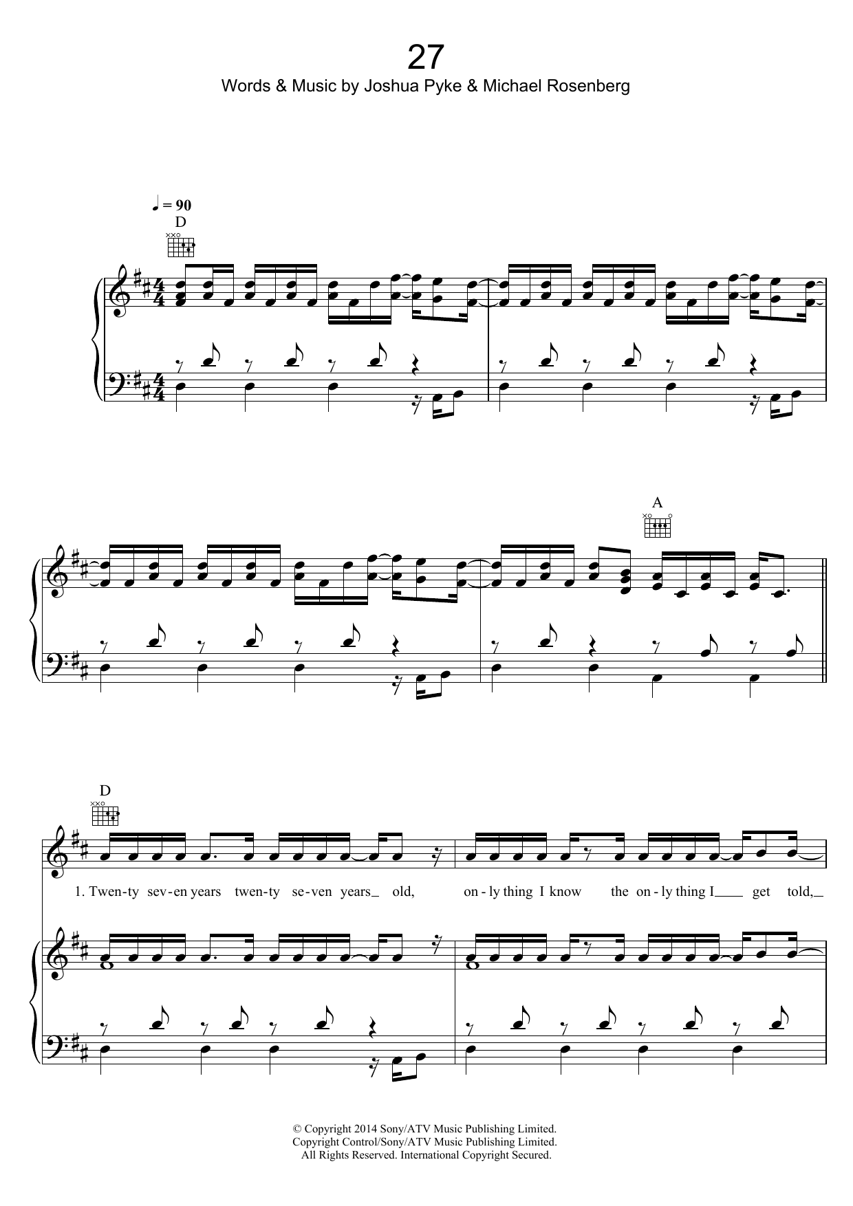 Passenger 27 sheet music notes and chords. Download Printable PDF.