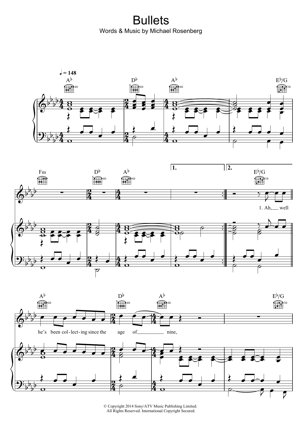 Passenger Bullets sheet music notes and chords. Download Printable PDF.