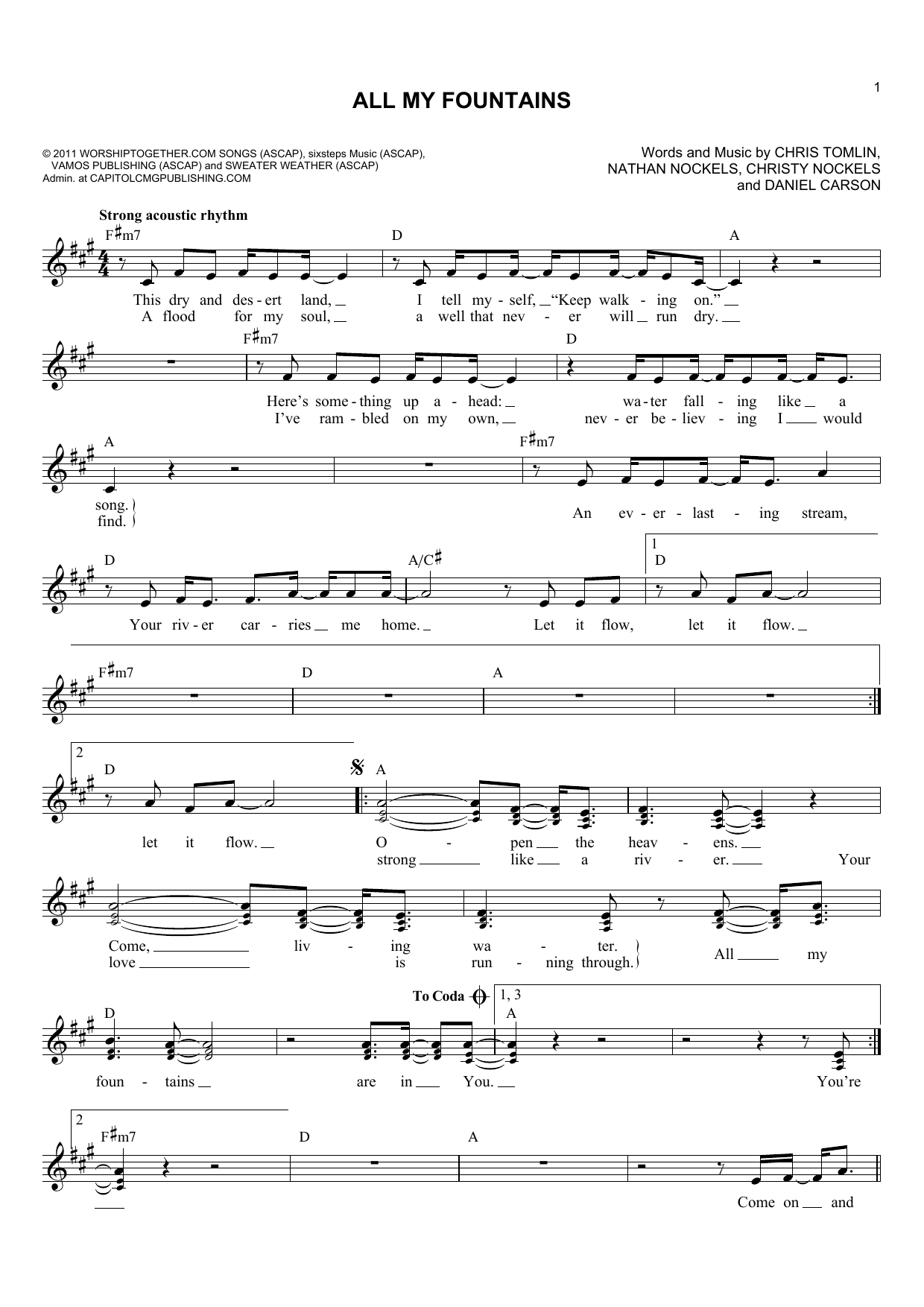 Passion All My Fountains sheet music notes and chords. Download Printable PDF.