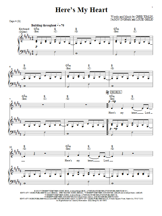 Passion Here's My Heart sheet music notes and chords. Download Printable PDF.