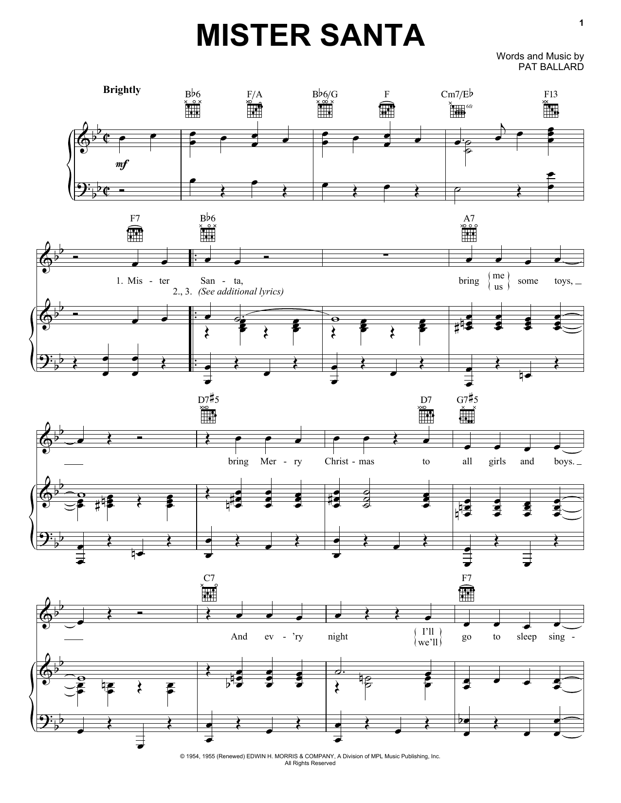 Pat Ballard Mister Santa sheet music notes and chords. Download Printable PDF.