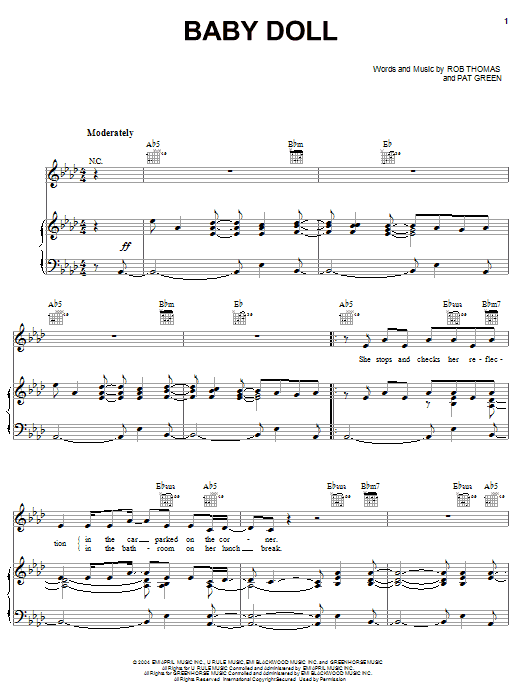 Pat Green Baby Doll sheet music notes and chords. Download Printable PDF.