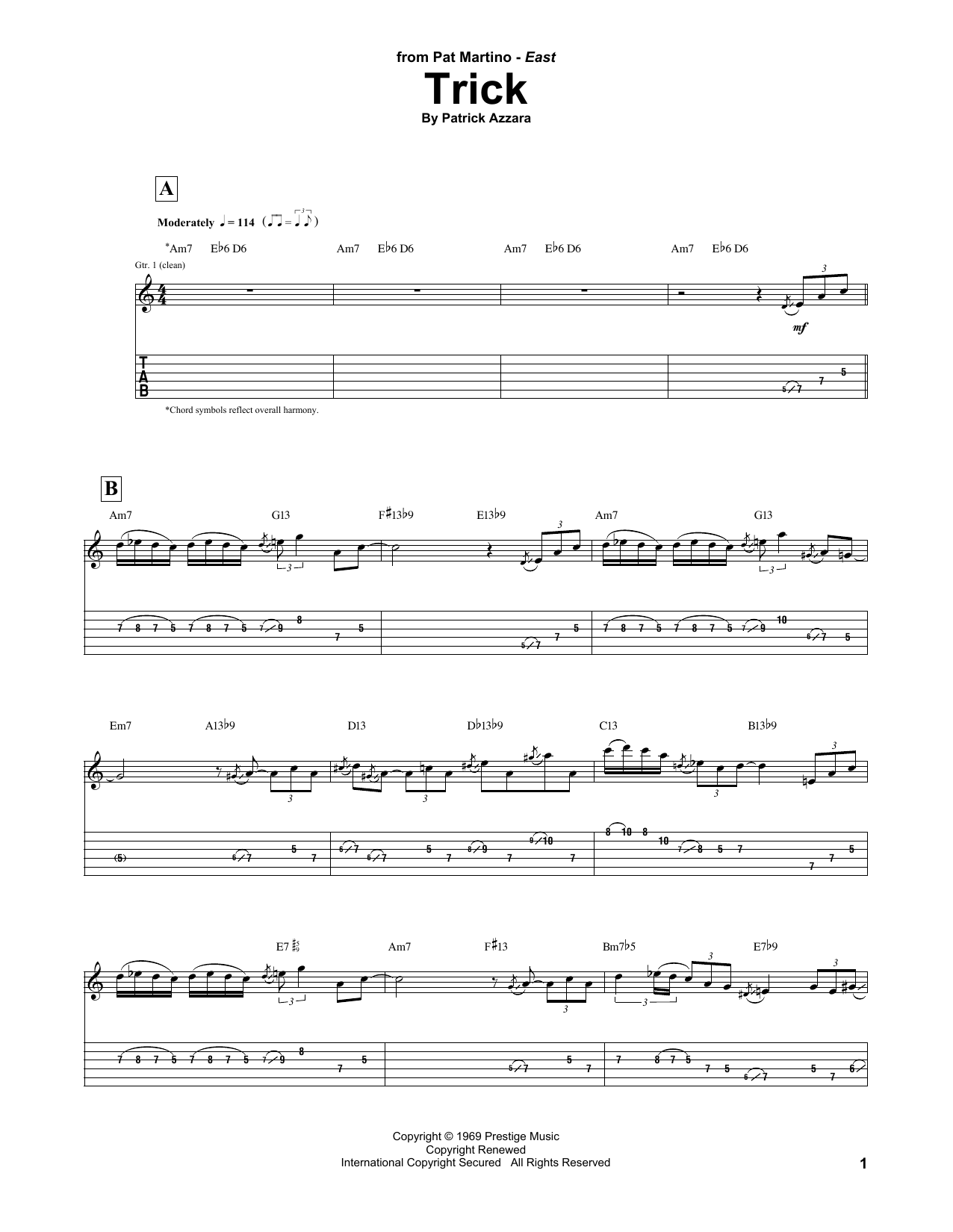 Pat Martino Trick sheet music notes and chords. Download Printable PDF.