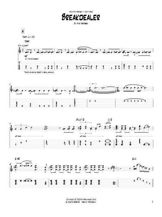 Learn to play Pat Metheny Breakdealer sheet music for Guitar Tab in minutes. Pat Metheny Breakdealer sheet music notes and chords. Download Printable PDF.