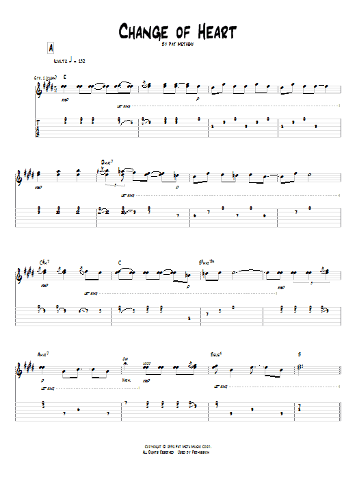 Pat Metheny Change Of Heart sheet music notes and chords. Download Printable PDF.