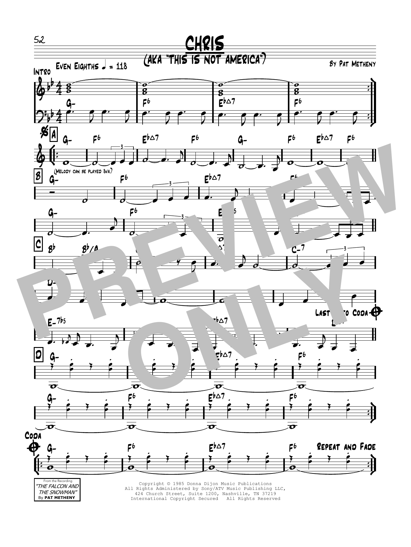 Pat Metheny Chris sheet music notes and chords. Download Printable PDF.